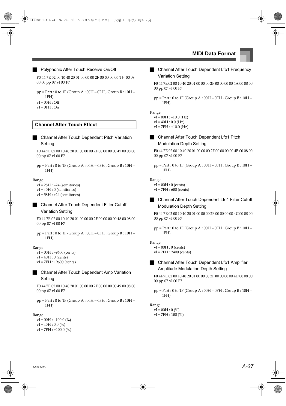 A-37 midi data format | Casio PL-40R 5 User Manual | Page 21 / 32