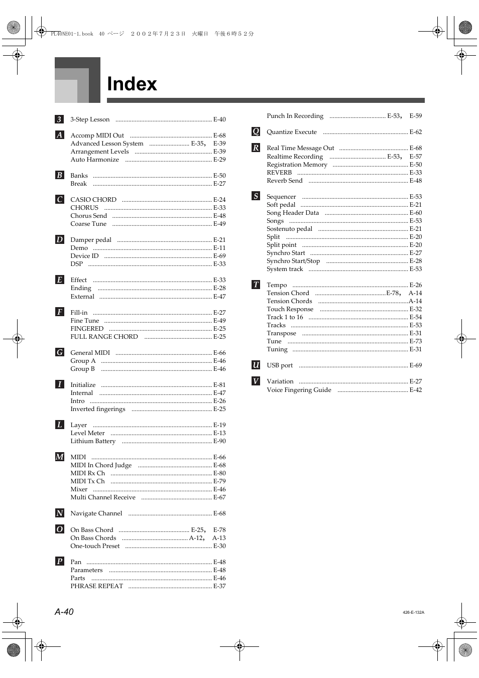 Index | Casio PL-40R 5 User Manual | Page 24 / 32