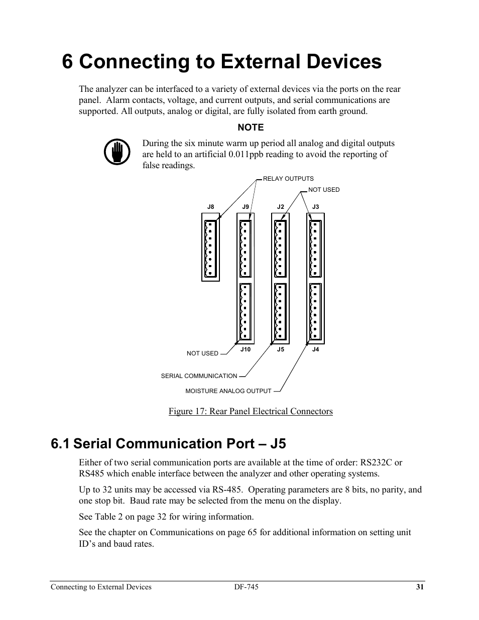 6 connecting to external devices, 1 serial communication port – j5 | Delta Faucet NANOTRACE DF-745 User Manual | Page 35 / 98