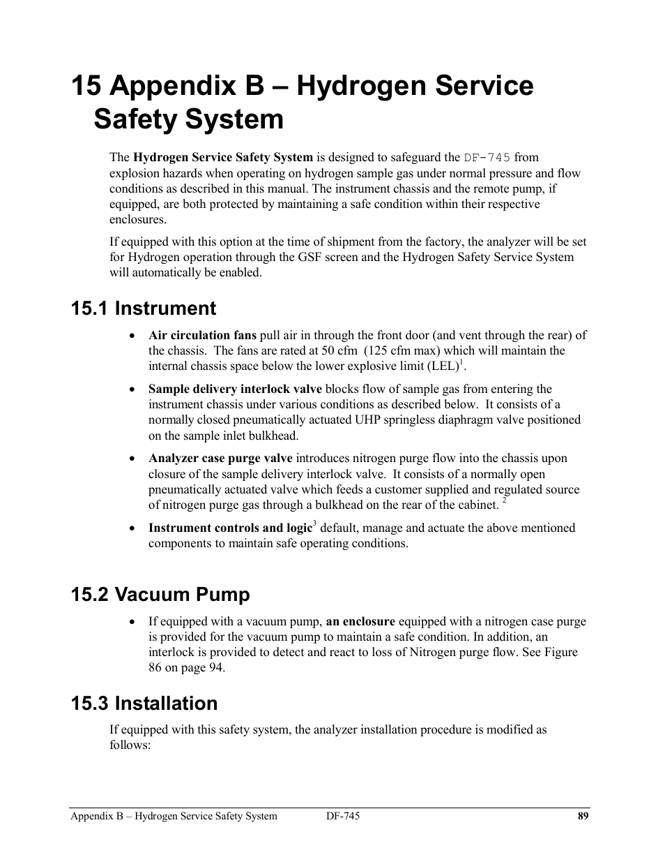 15 appendix b – hydrogen service safety system, 1 instrument, 2 vacuum pump | 3 installation | Delta Faucet NANOTRACE DF-745 User Manual | Page 93 / 98