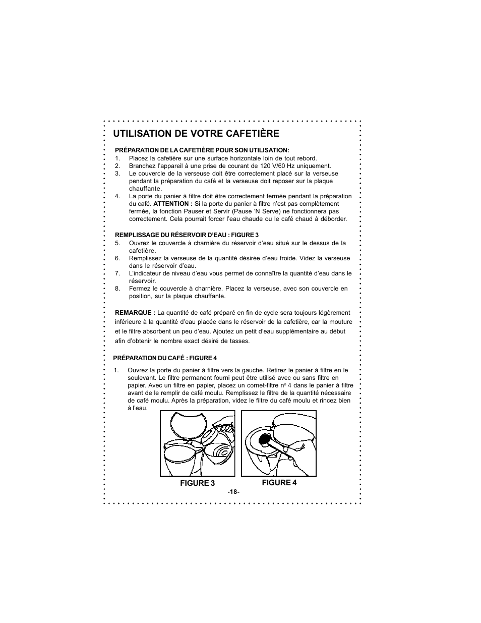 Utilisation de votre cafetière | DeLonghi DC59TW User Manual | Page 18 / 44