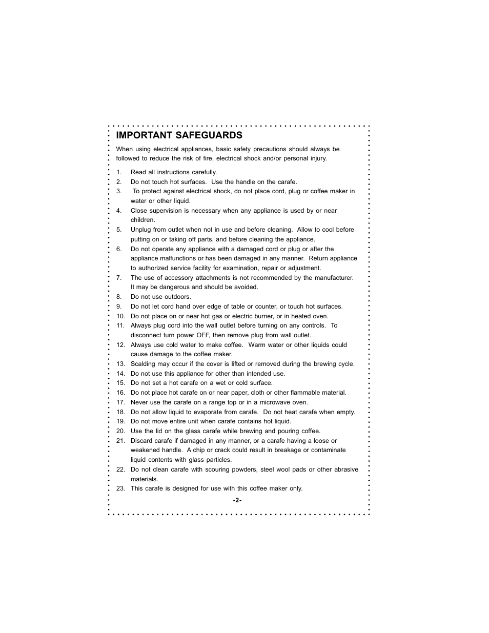 Important safeguards | DeLonghi DC59TW User Manual | Page 2 / 44