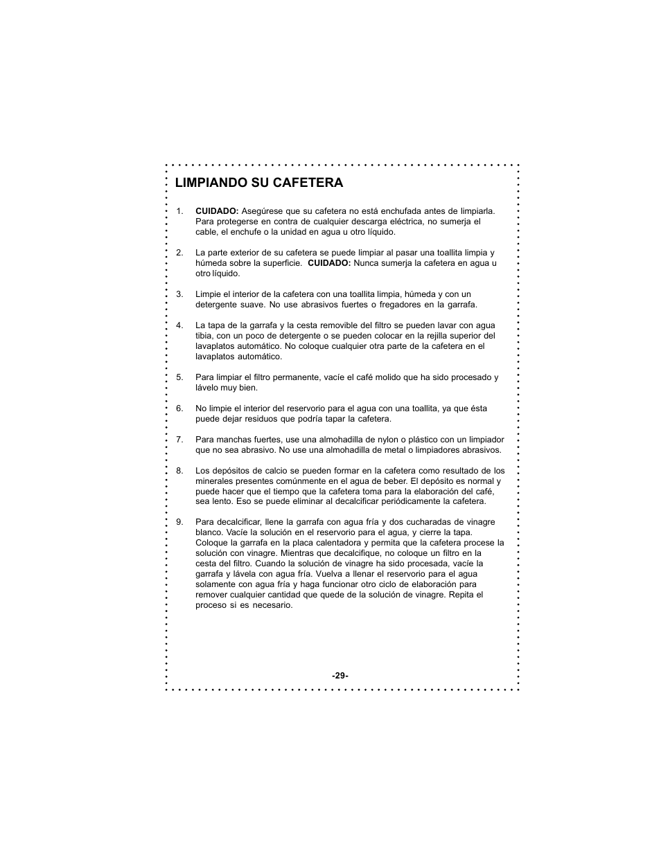 Limpiando su cafetera | DeLonghi DC59TW User Manual | Page 29 / 44