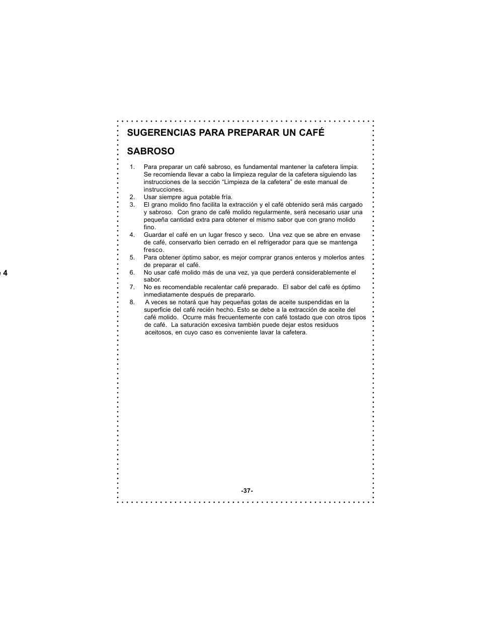 Sugerencias para preparar un café sabroso | DeLonghi DC59TW User Manual | Page 37 / 44