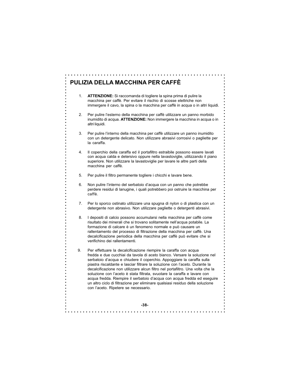 Pulizia della macchina per caffè | DeLonghi DC59TW User Manual | Page 38 / 44