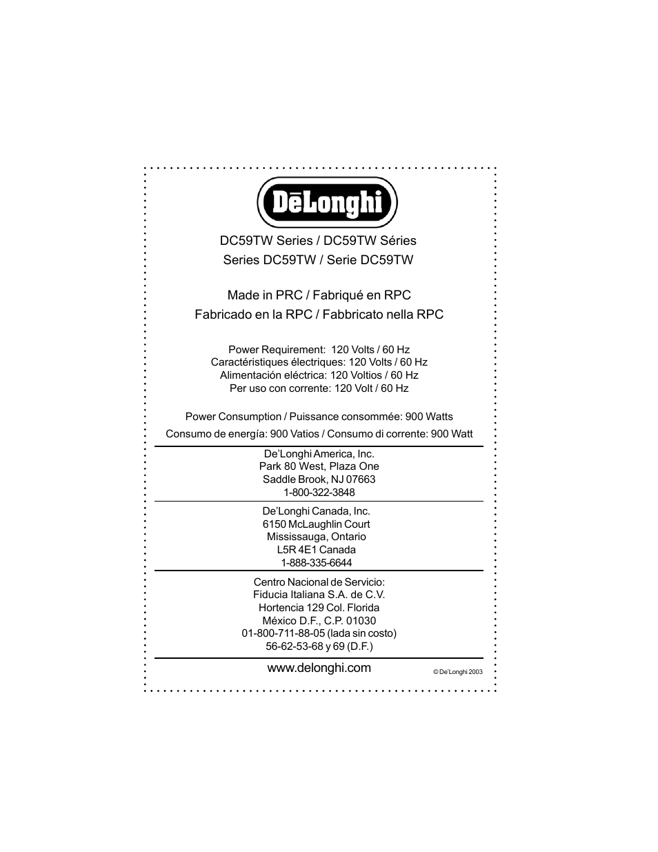 DeLonghi DC59TW User Manual | Page 44 / 44