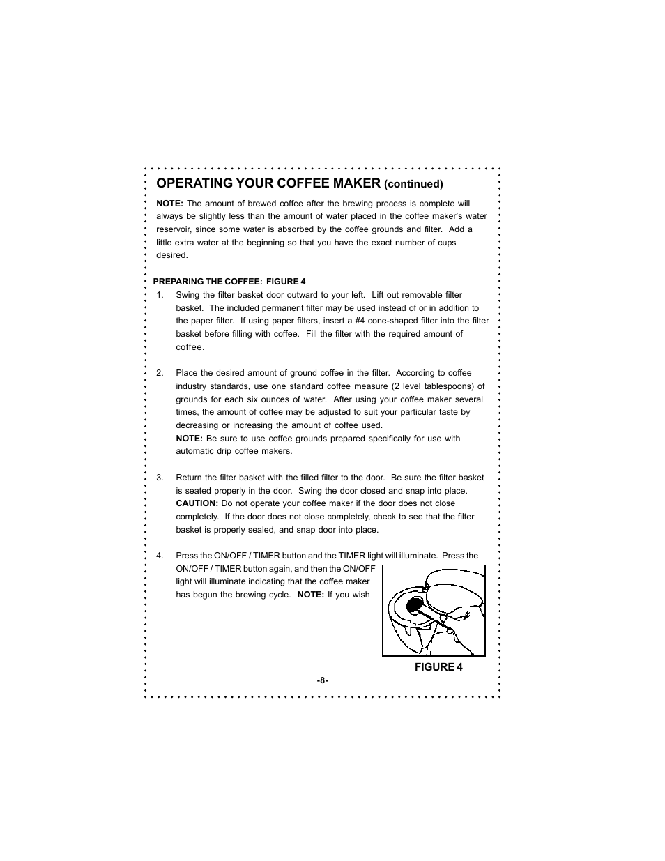 Operating your coffee maker | DeLonghi DC59TW User Manual | Page 8 / 44