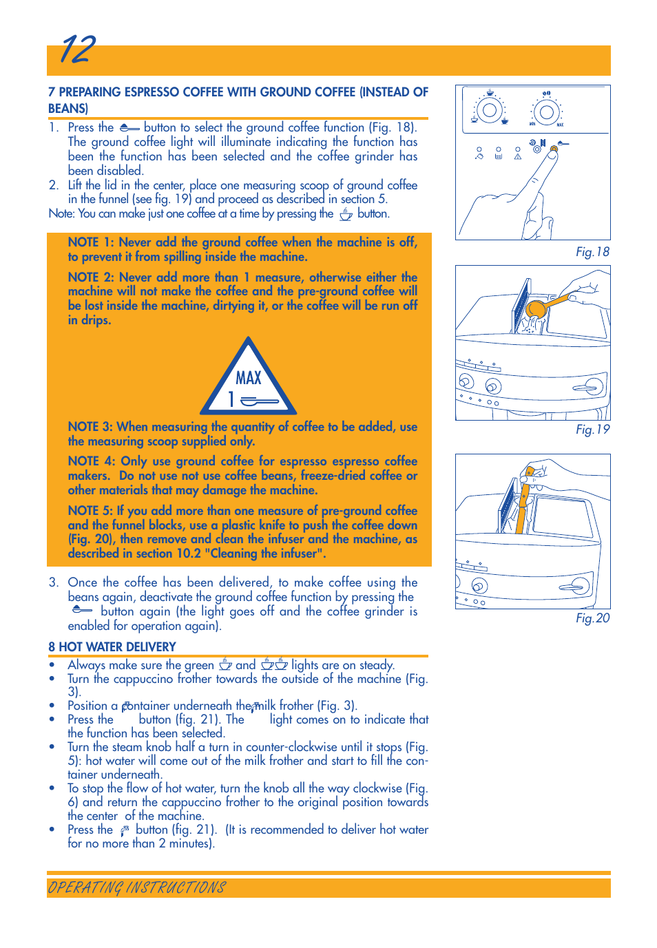 Operating instructions | DeLonghi ESAM3300 User Manual | Page 12 / 22
