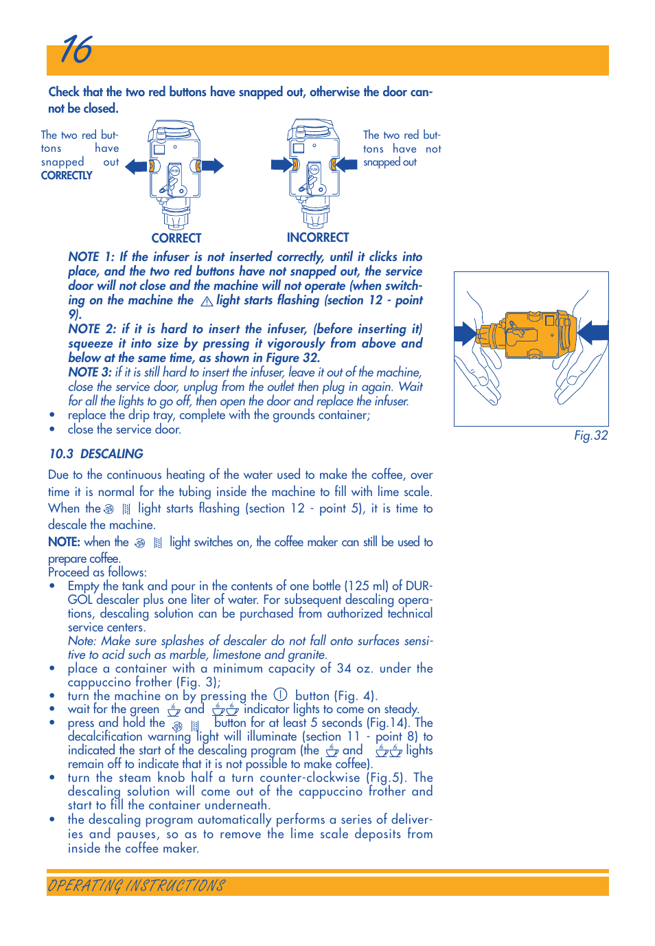 Operating instructions | DeLonghi ESAM3300 User Manual | Page 16 / 22