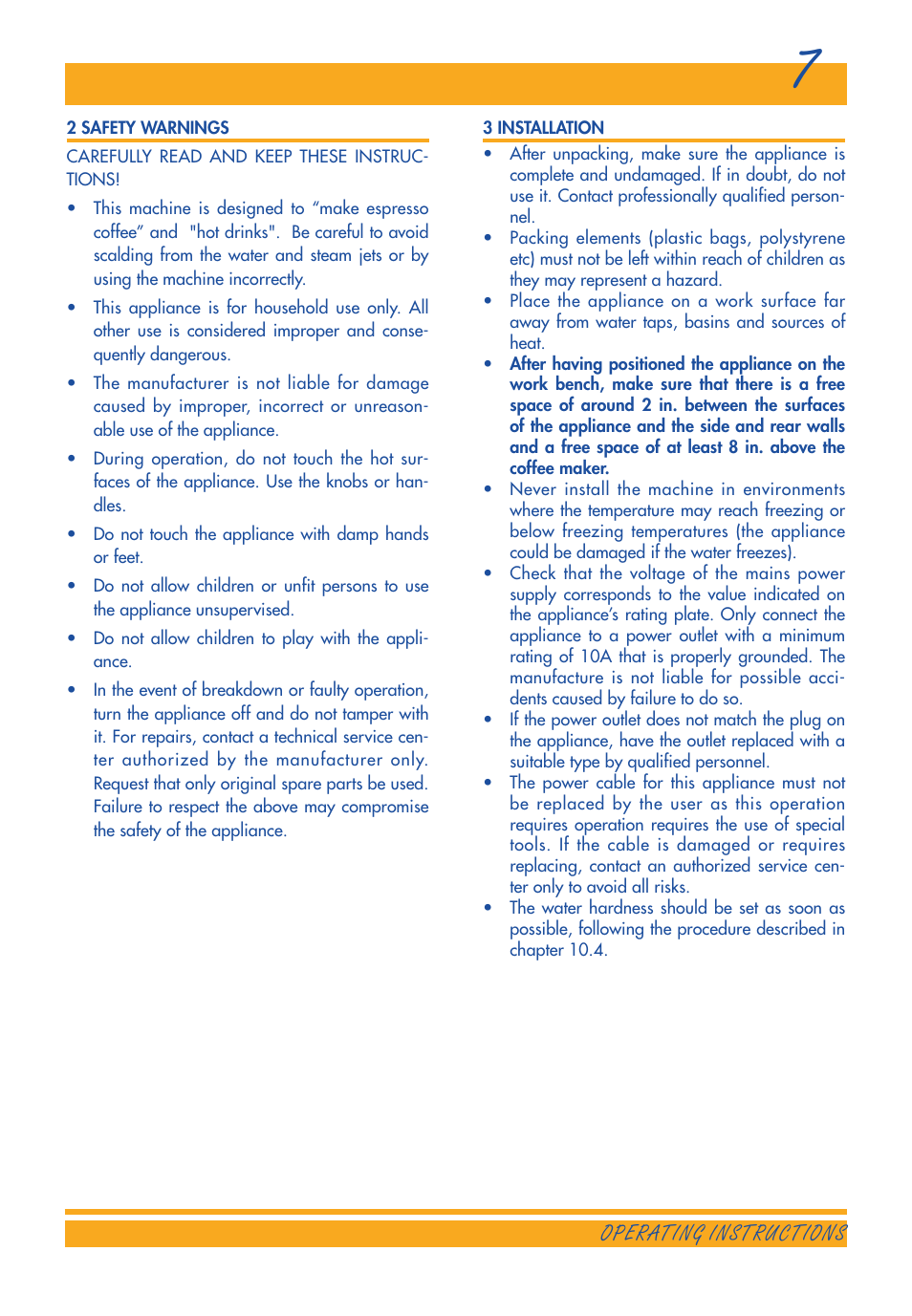 Operating instructions | DeLonghi ESAM3300 User Manual | Page 7 / 22