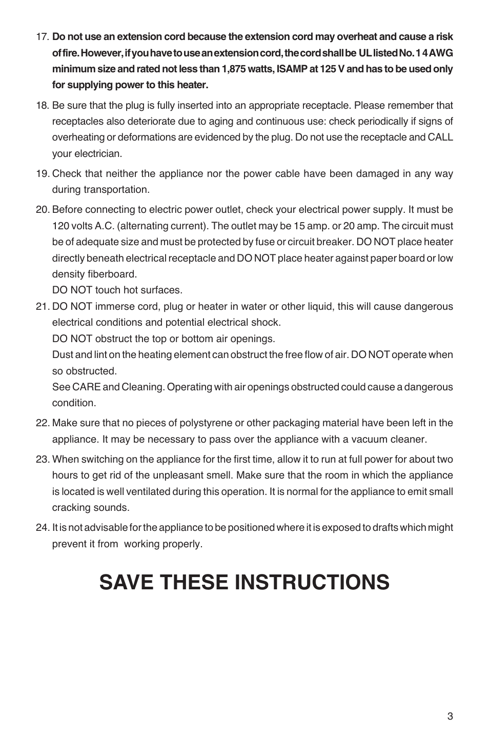 Save these instructions | DeLonghi NJ 07663 User Manual | Page 3 / 6