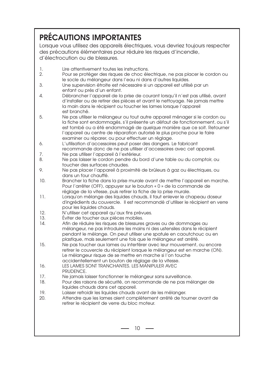 Précautions importantes | DeLonghi DBL750 Series User Manual | Page 10 / 40