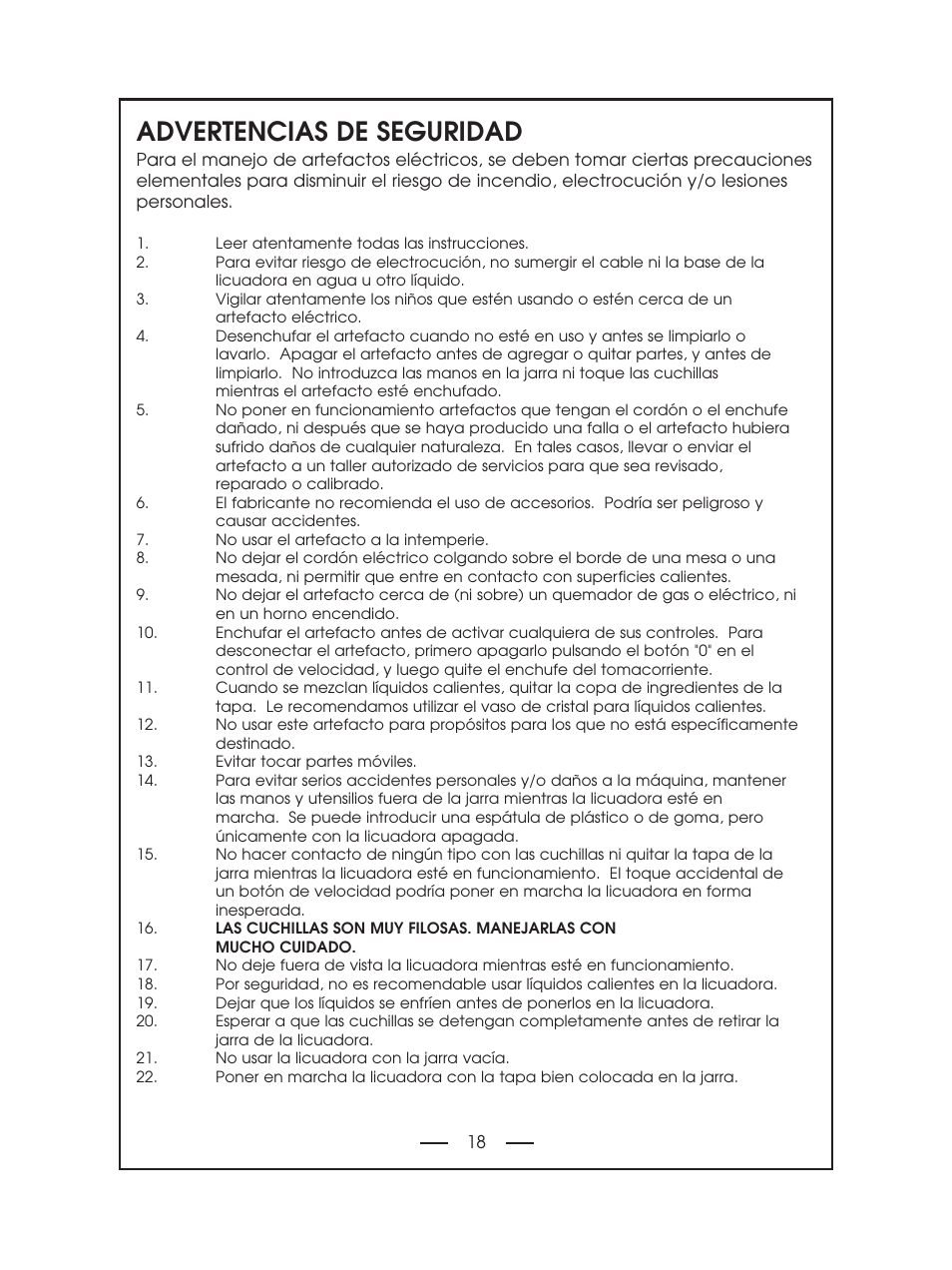 Advertencias de seguridad | DeLonghi DBL750 Series User Manual | Page 18 / 40