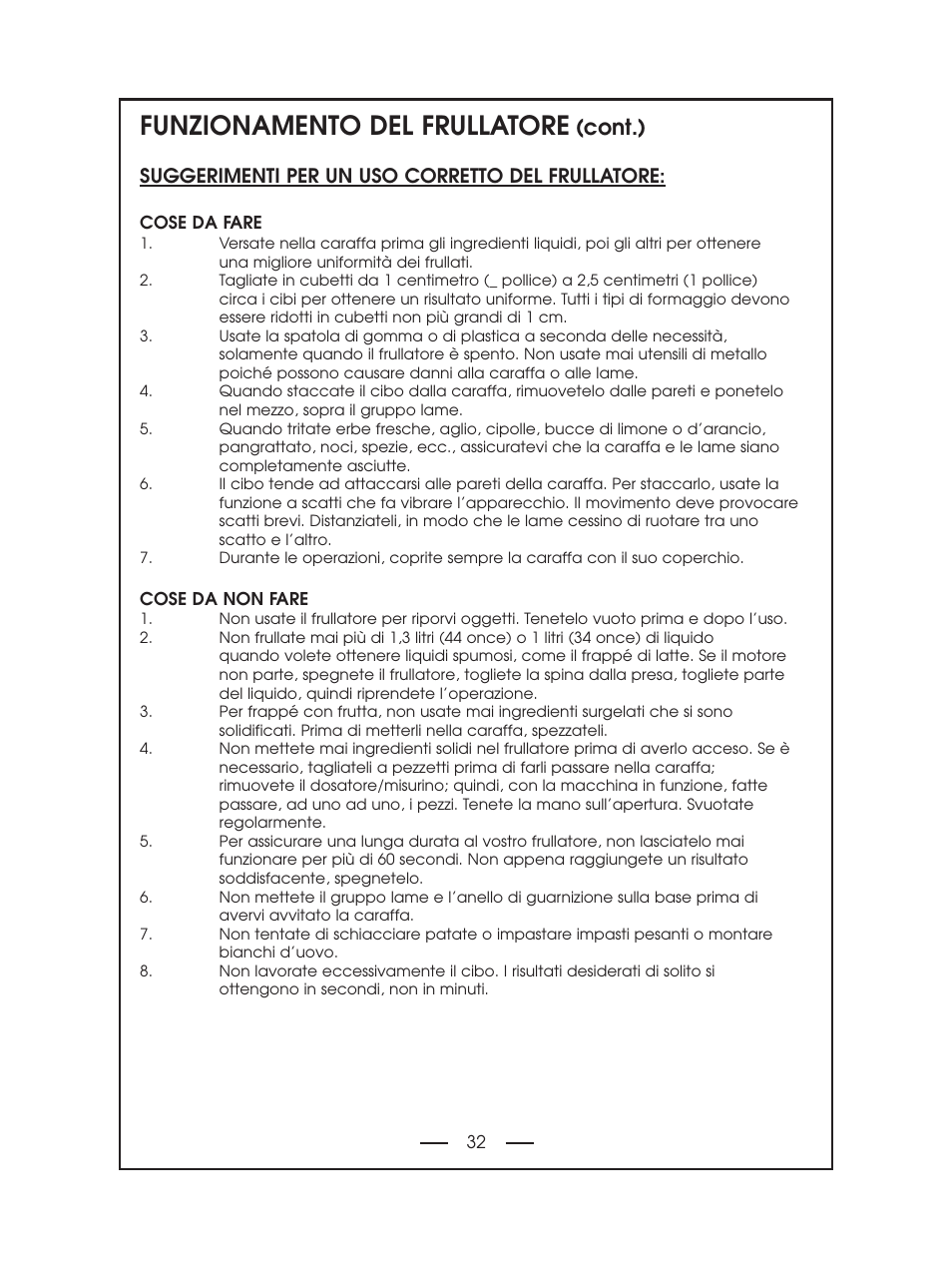 Funzionamento del frullatore, Cont.) | DeLonghi DBL750 Series User Manual | Page 32 / 40