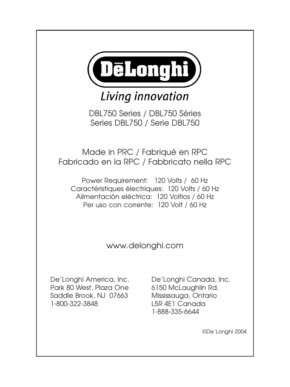 DeLonghi DBL750 Series User Manual | Page 40 / 40