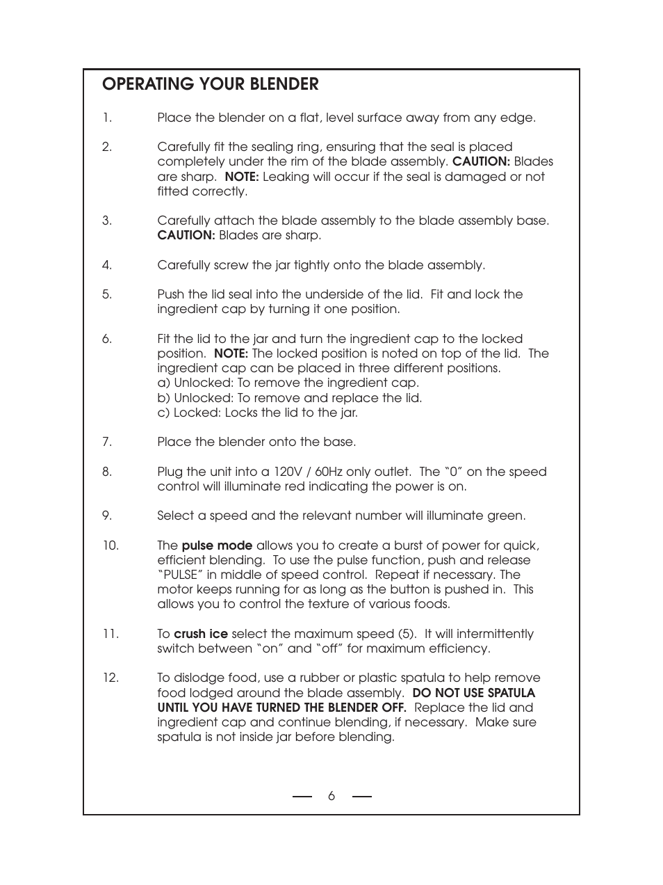 Operating your blender | DeLonghi DBL750 Series User Manual | Page 6 / 40