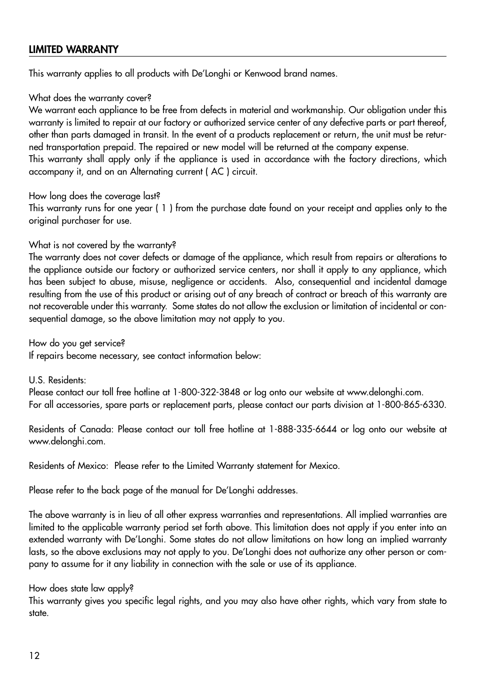 DeLonghi RO2058 User Manual | Page 12 / 24