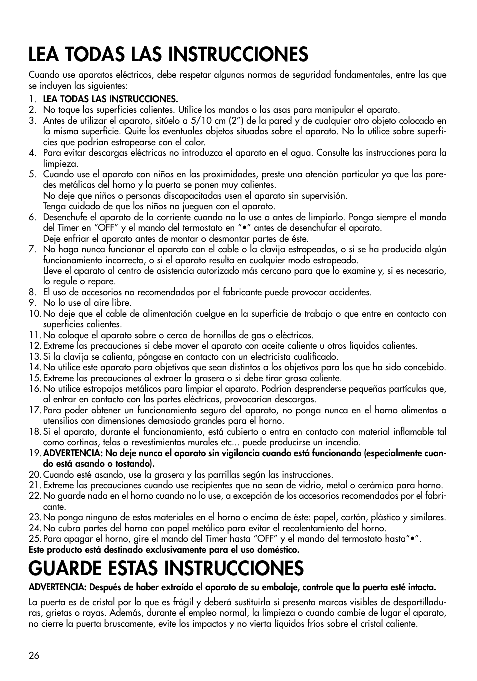 Lea todas las instrucciones, Guarde estas instrucciones | DeLonghi RO2058 User Manual | Page 15 / 24