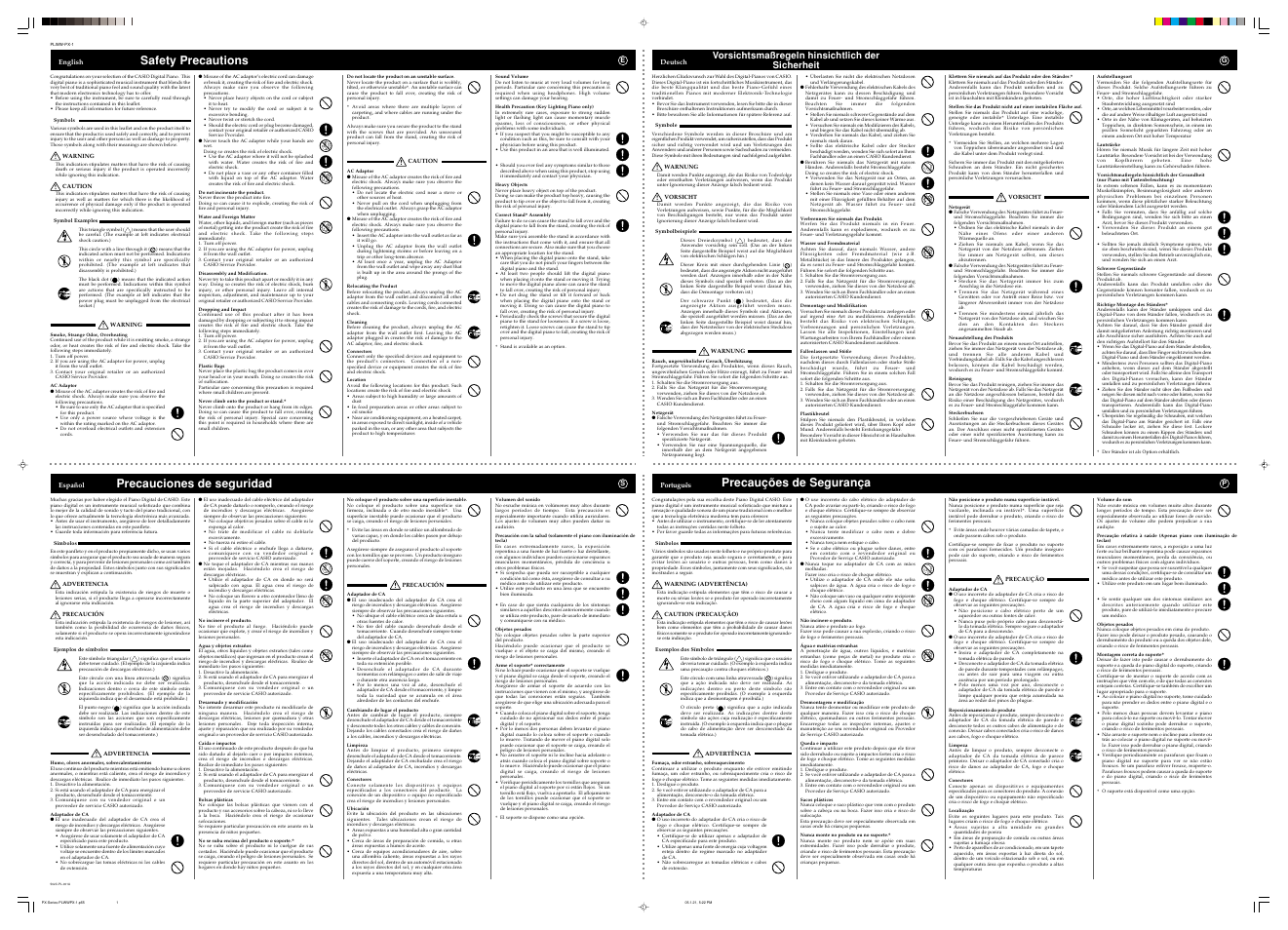 Casio PX-110 User Manual | 2 pages