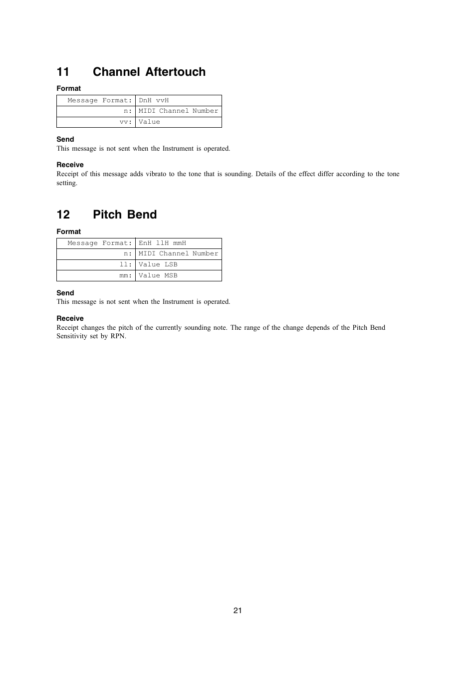 11 channel aftertouch, 12 pitch bend | Casio PX-700 User Manual | Page 21 / 65