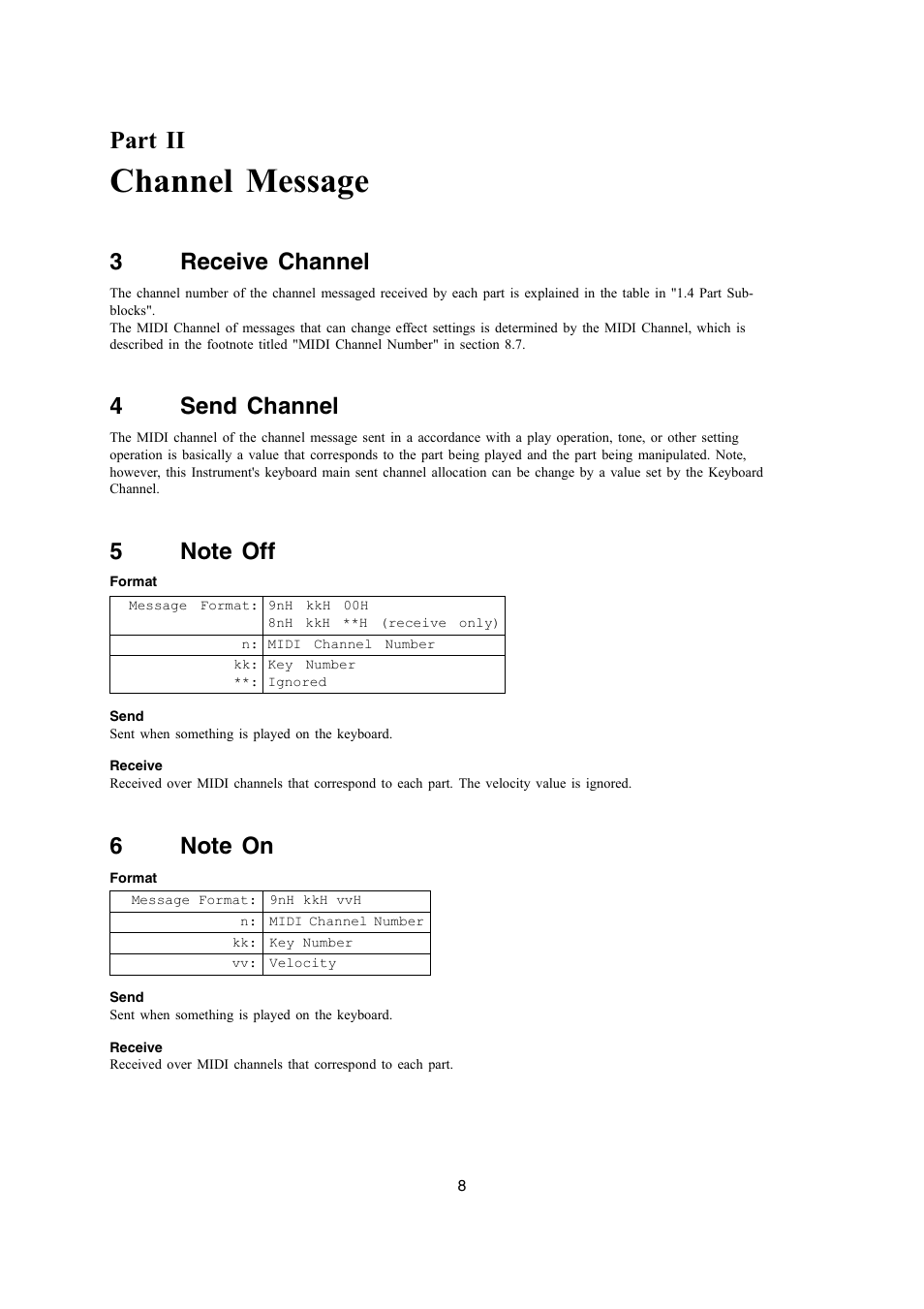 Channel message, Part ii, 3receive channel | 4send channel | Casio PX-700 User Manual | Page 8 / 65