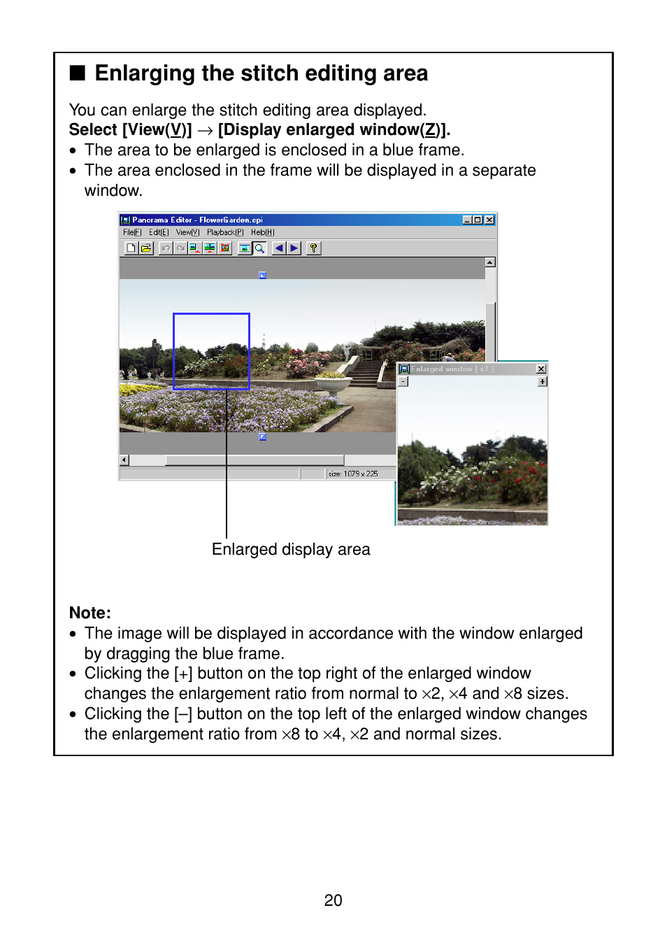 Enlarging the stitch editing area | Casio Panorama Editor User Manual | Page 21 / 35