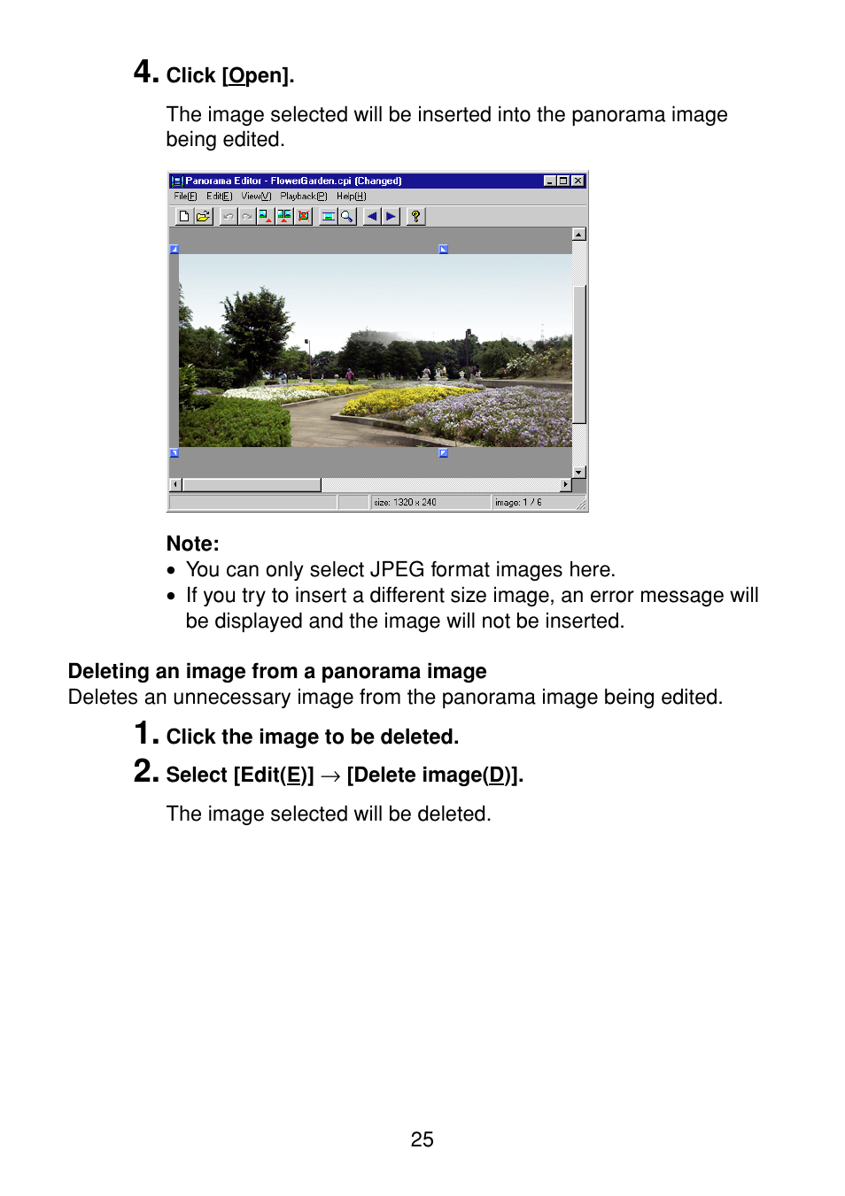 Deleting an image from a panorama image | Casio Panorama Editor User Manual | Page 26 / 35