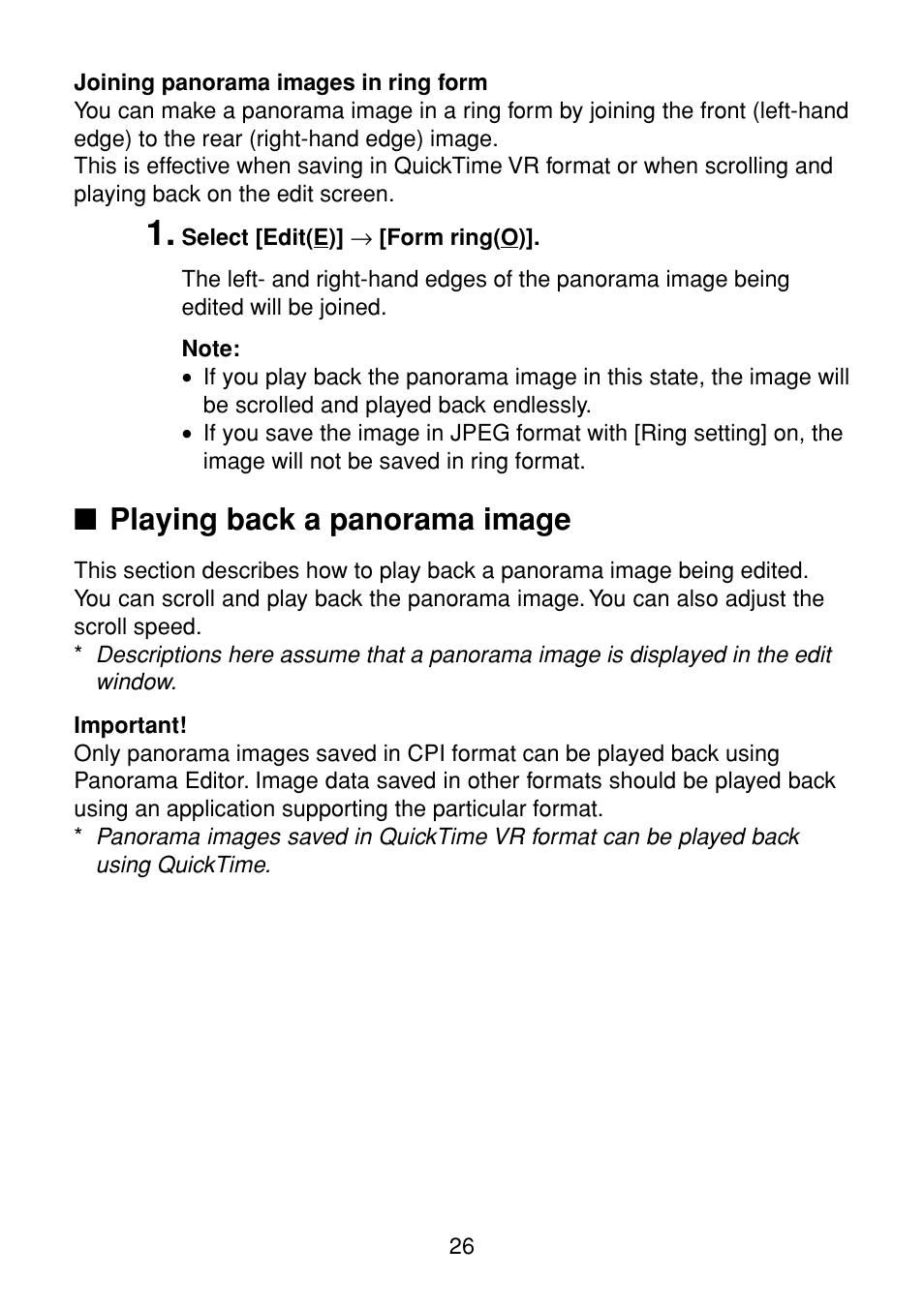 Joining panorama images in ring form, Playing back a panorama image | Casio Panorama Editor User Manual | Page 27 / 35