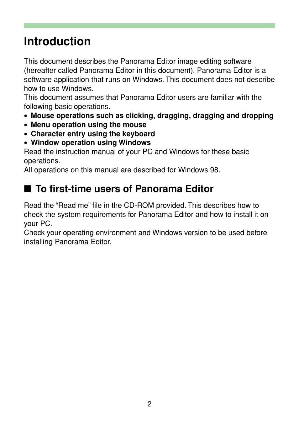 Introduction, To first-time users of panorama editor | Casio Panorama Editor User Manual | Page 3 / 35