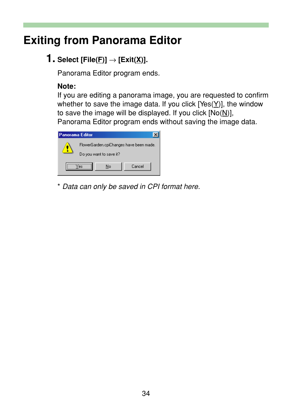 Exiting from panorama editor, Exiting from panorama editor 1 | Casio Panorama Editor User Manual | Page 35 / 35