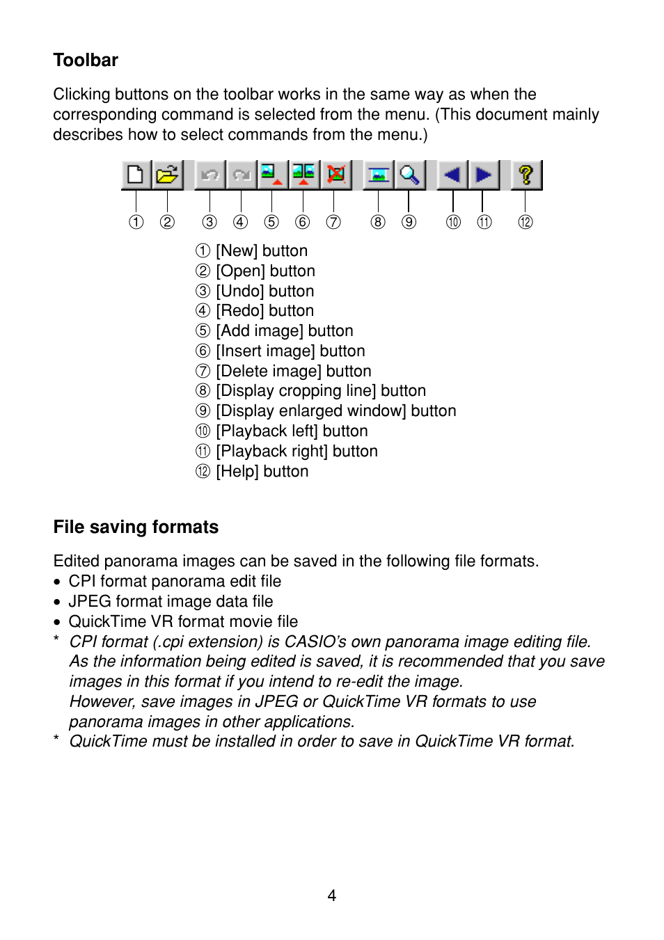 Toolbar, File saving formats | Casio Panorama Editor User Manual | Page 5 / 35