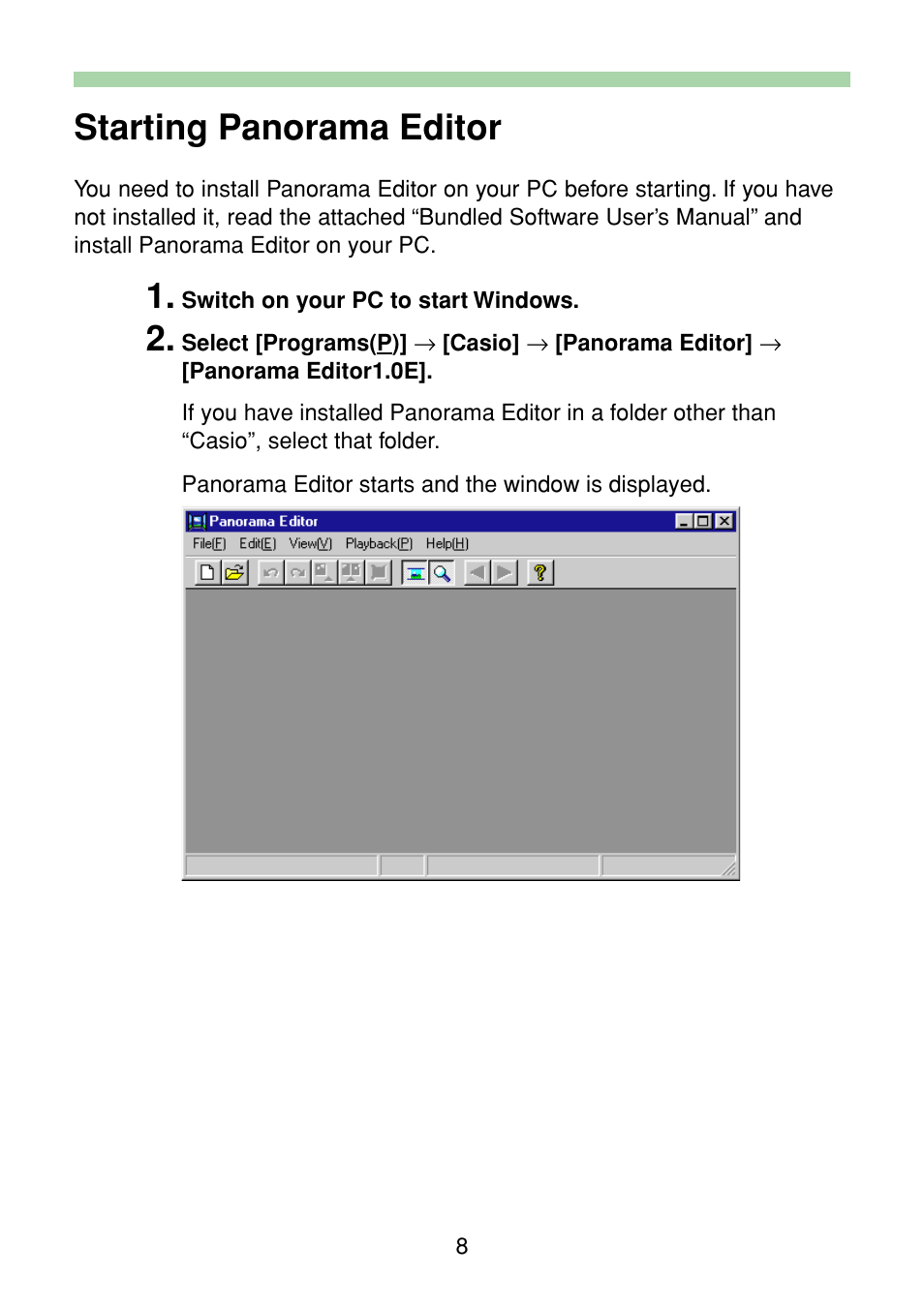 Starting panorama editor | Casio Panorama Editor User Manual | Page 9 / 35