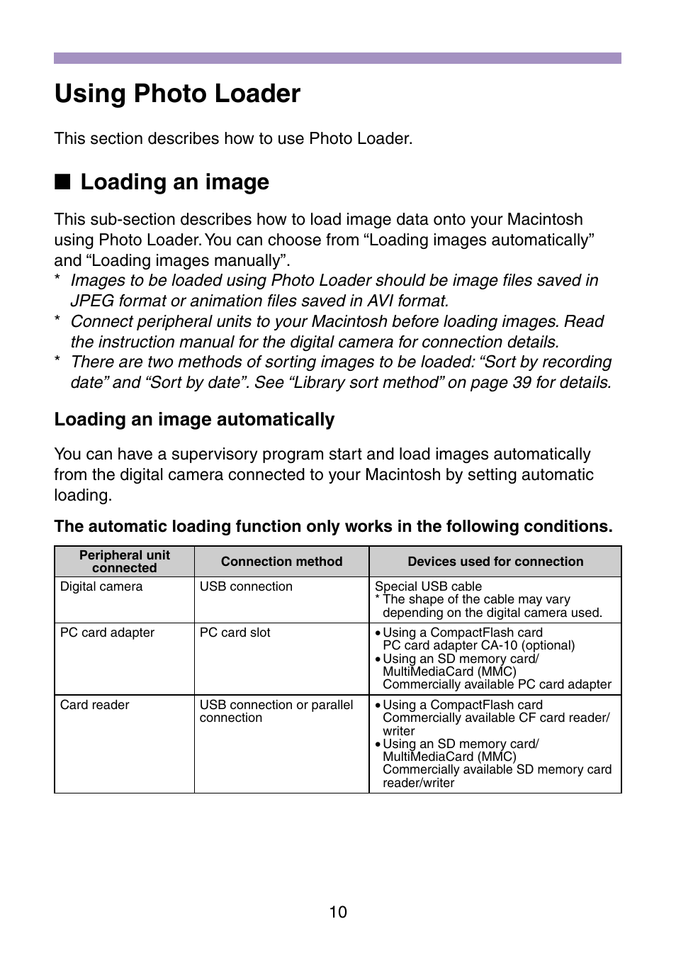 Using photo loader, Loading an image, Loading an image automatically | Casio Photo Loader v.1.1 User Manual | Page 11 / 47