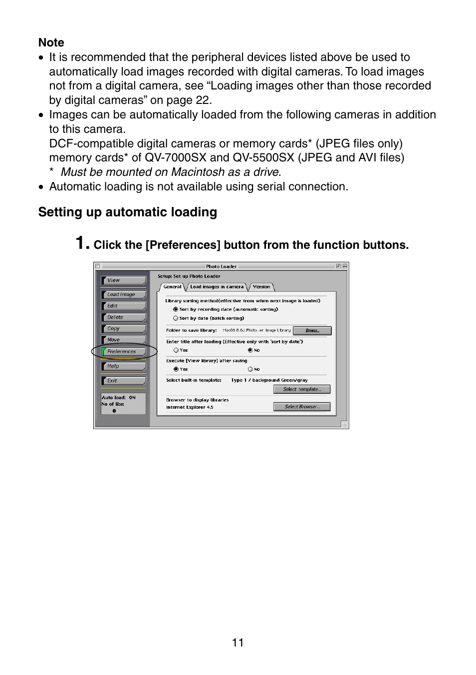 Setting up automatic loading | Casio Photo Loader v.1.1 User Manual | Page 12 / 47