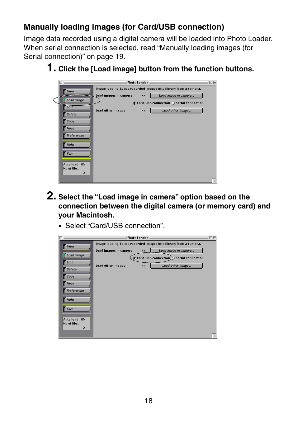 Manually loading images (for card/usb connection) | Casio Photo Loader v.1.1 User Manual | Page 19 / 47