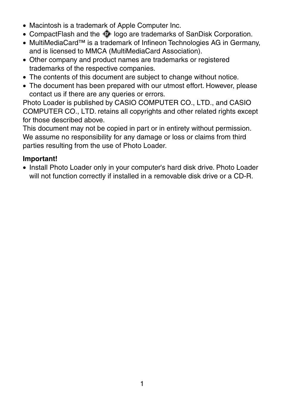 Casio Photo Loader v.1.1 User Manual | Page 2 / 47