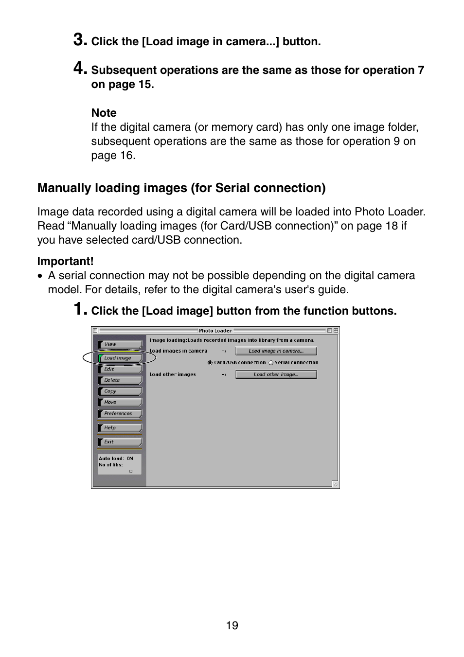 Manually loading images (for serial connection) | Casio Photo Loader v.1.1 User Manual | Page 20 / 47