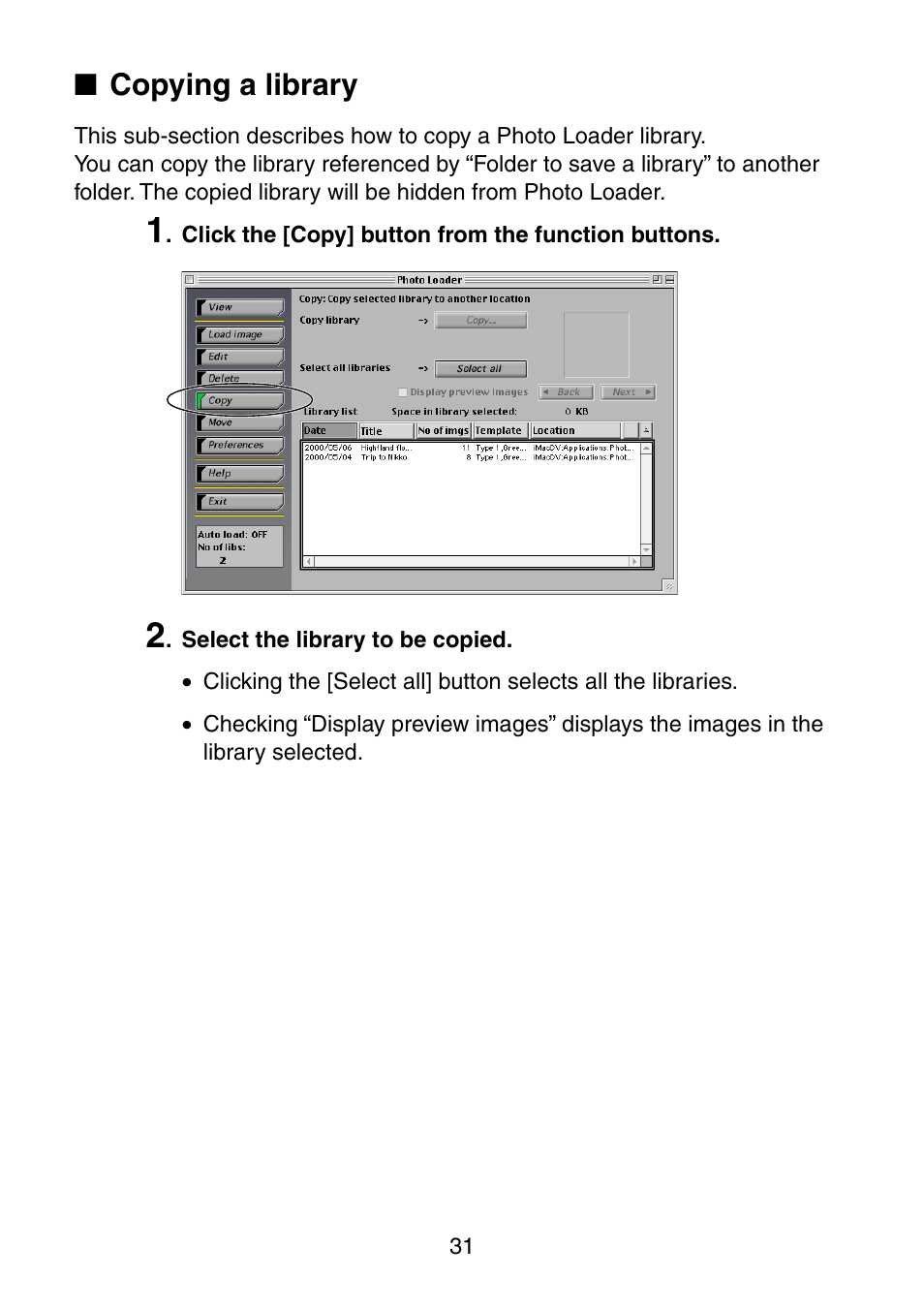 Copying a library | Casio Photo Loader v.1.1 User Manual | Page 32 / 47