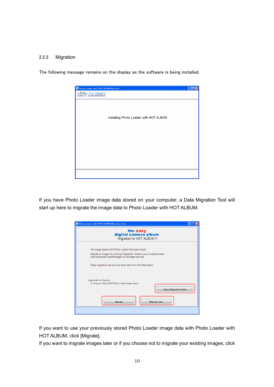 Migration | Casio Photo Loader with HOT ALBUM User Manual | Page 10 / 174