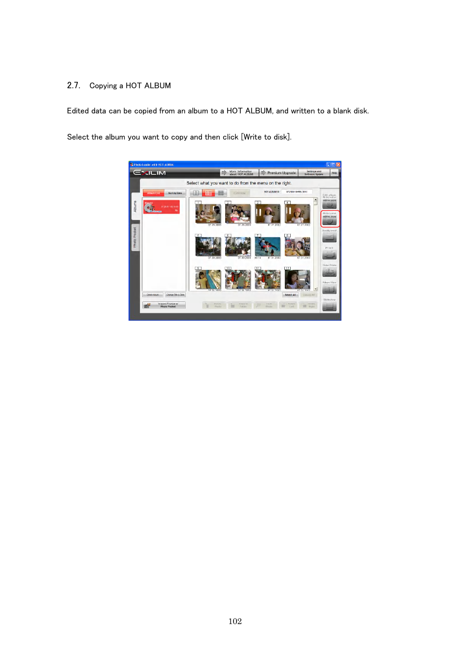 Copying a hot album | Casio Photo Loader with HOT ALBUM User Manual | Page 102 / 174