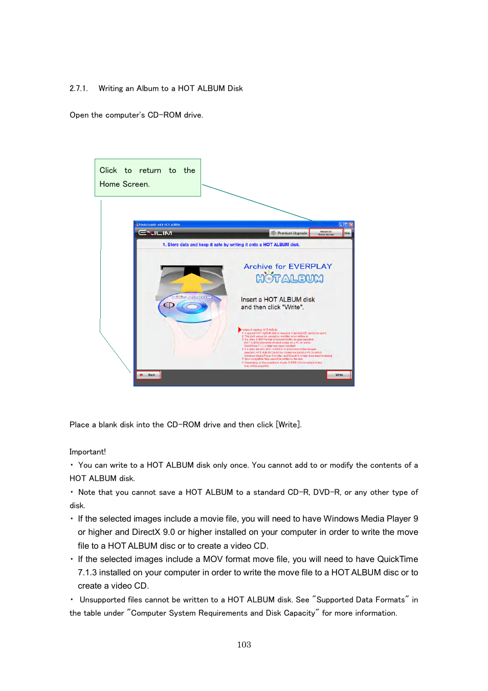 Writing an album to a hot album disk | Casio Photo Loader with HOT ALBUM User Manual | Page 103 / 174