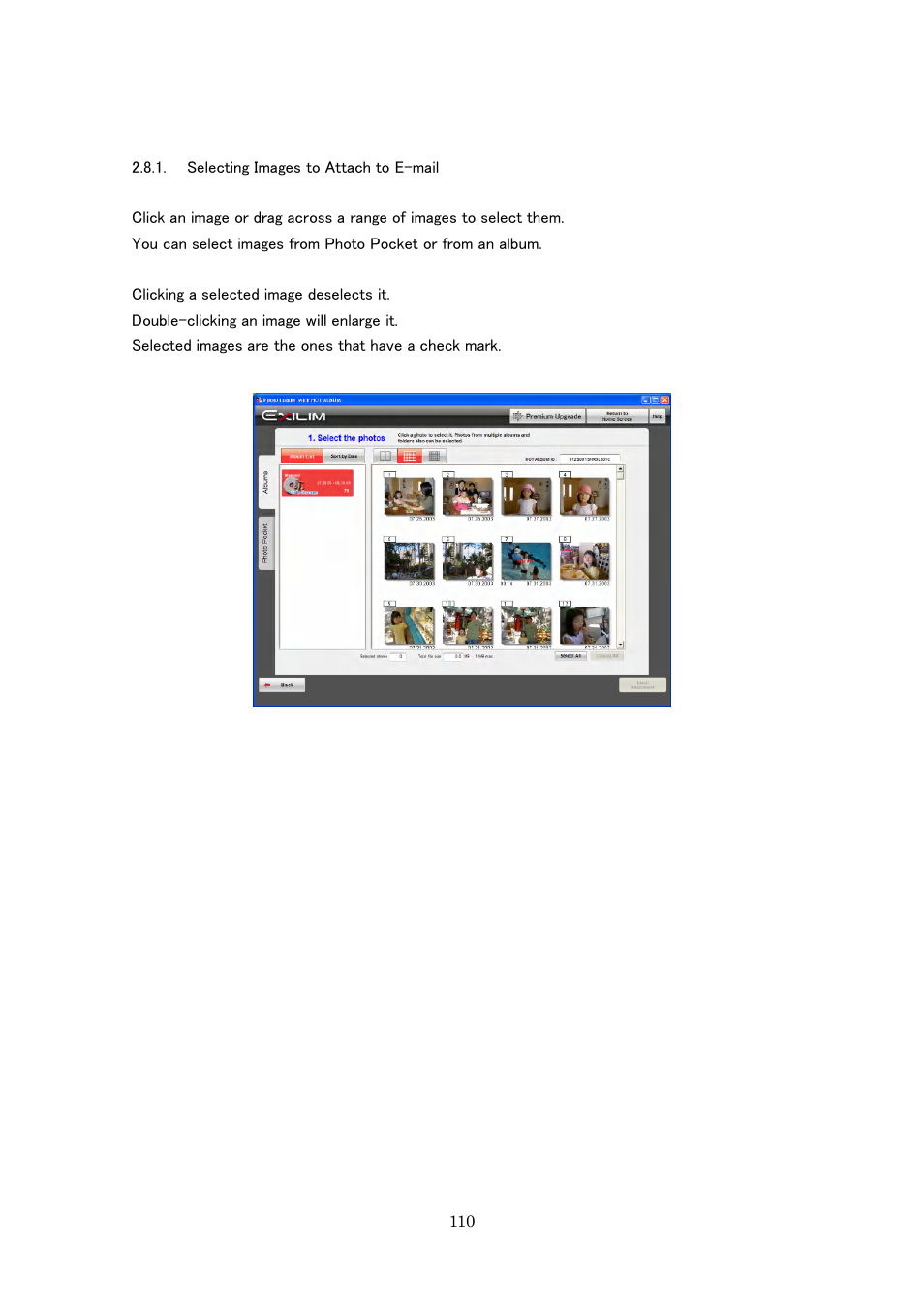 Selecting images to attach to e-mail | Casio Photo Loader with HOT ALBUM User Manual | Page 110 / 174