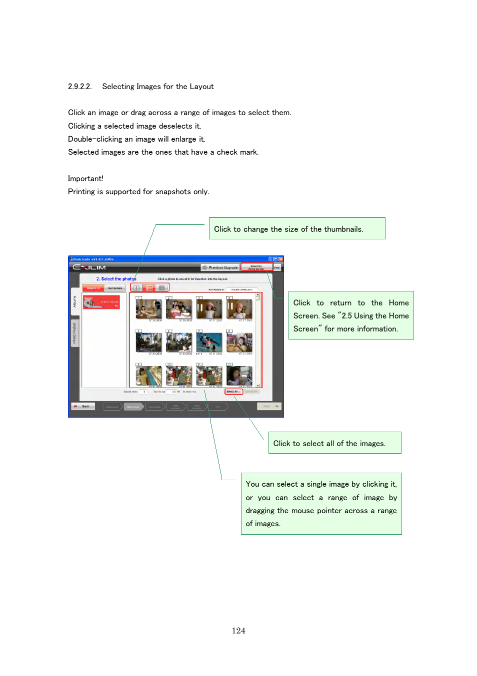 Selecting images for the layout | Casio Photo Loader with HOT ALBUM User Manual | Page 124 / 174