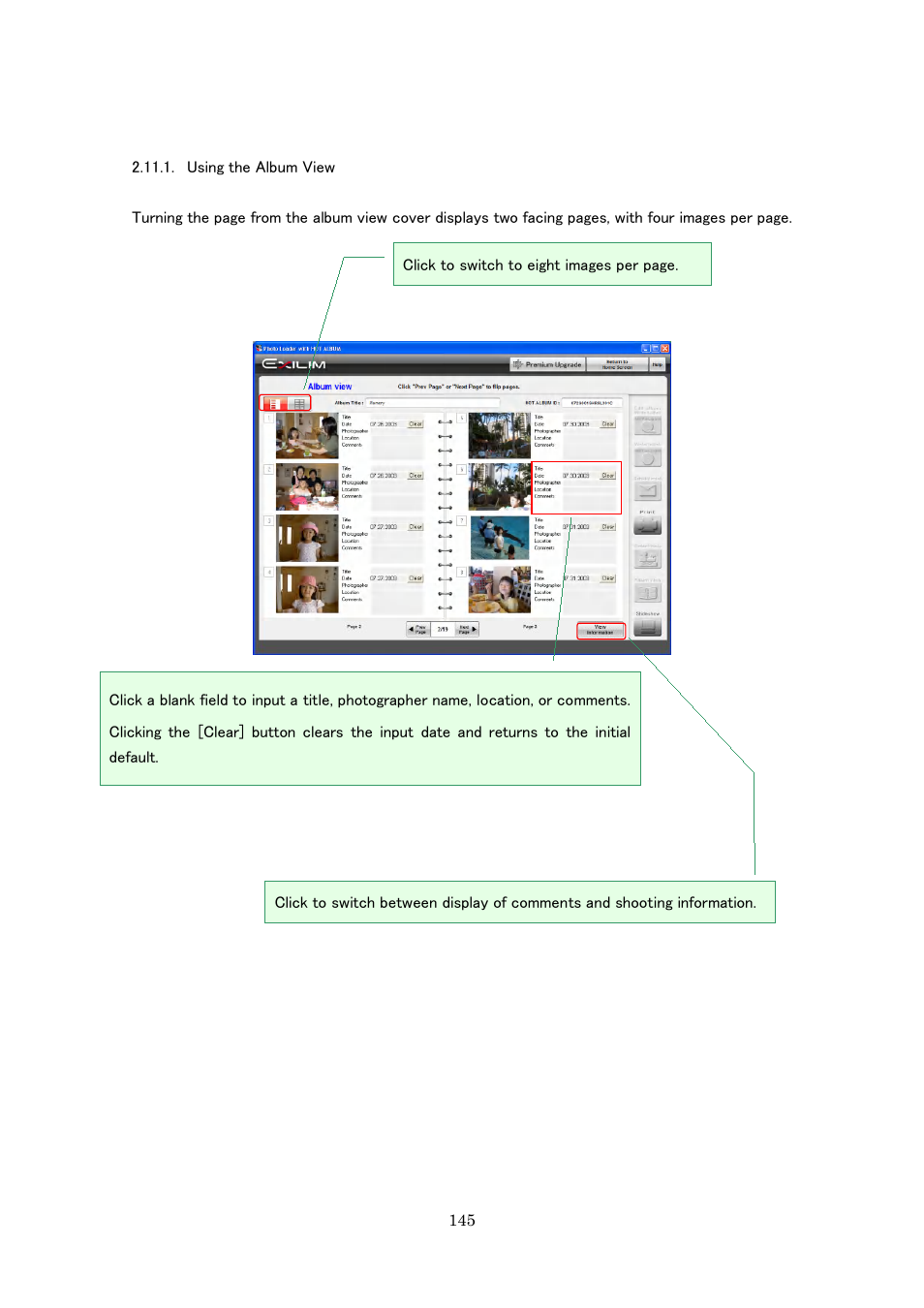 Using the album view | Casio Photo Loader with HOT ALBUM User Manual | Page 145 / 174