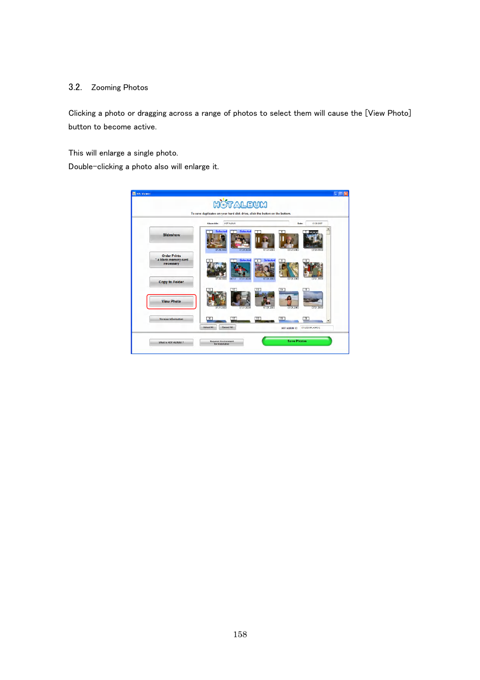 Zooming photos | Casio Photo Loader with HOT ALBUM User Manual | Page 158 / 174