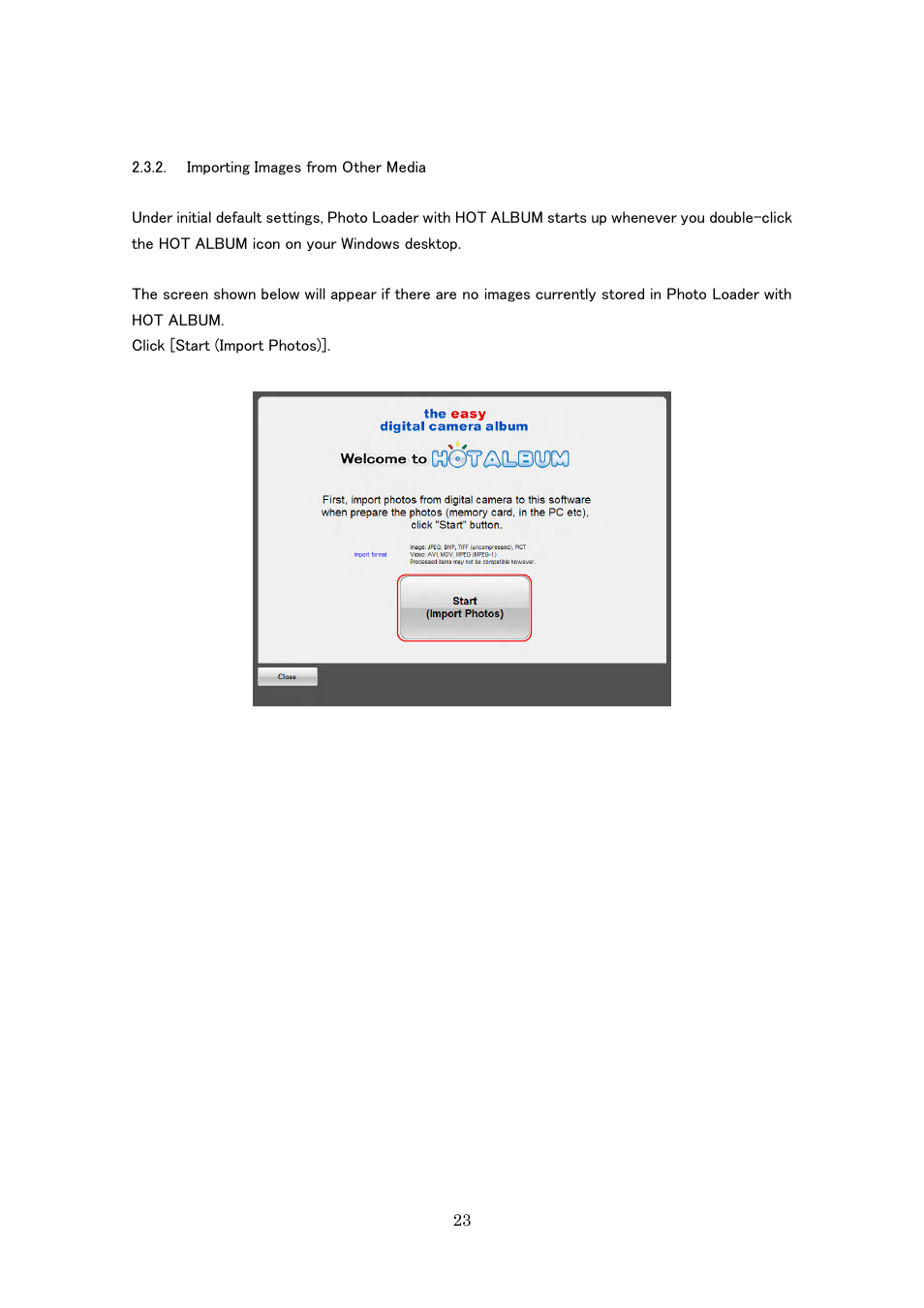 Importing images from other media | Casio Photo Loader with HOT ALBUM User Manual | Page 23 / 174