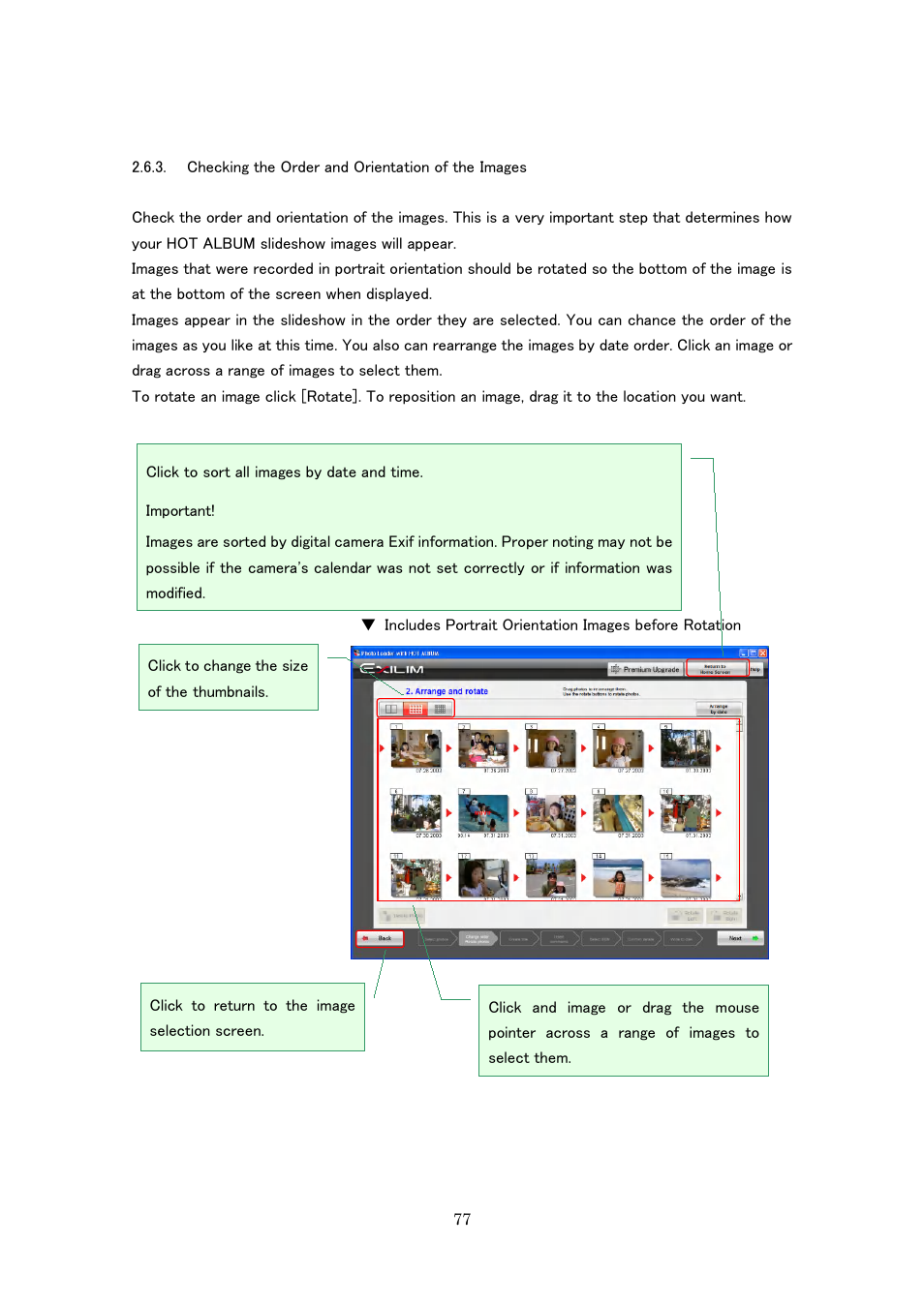 Checking the order and orientation of the images | Casio Photo Loader with HOT ALBUM User Manual | Page 77 / 174