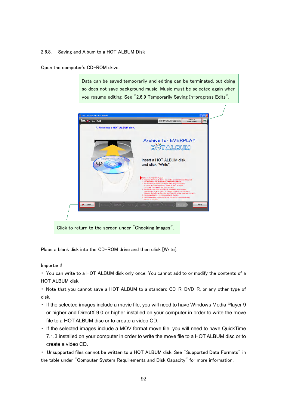 Saving and album to a hot album disk | Casio Photo Loader with HOT ALBUM User Manual | Page 92 / 174