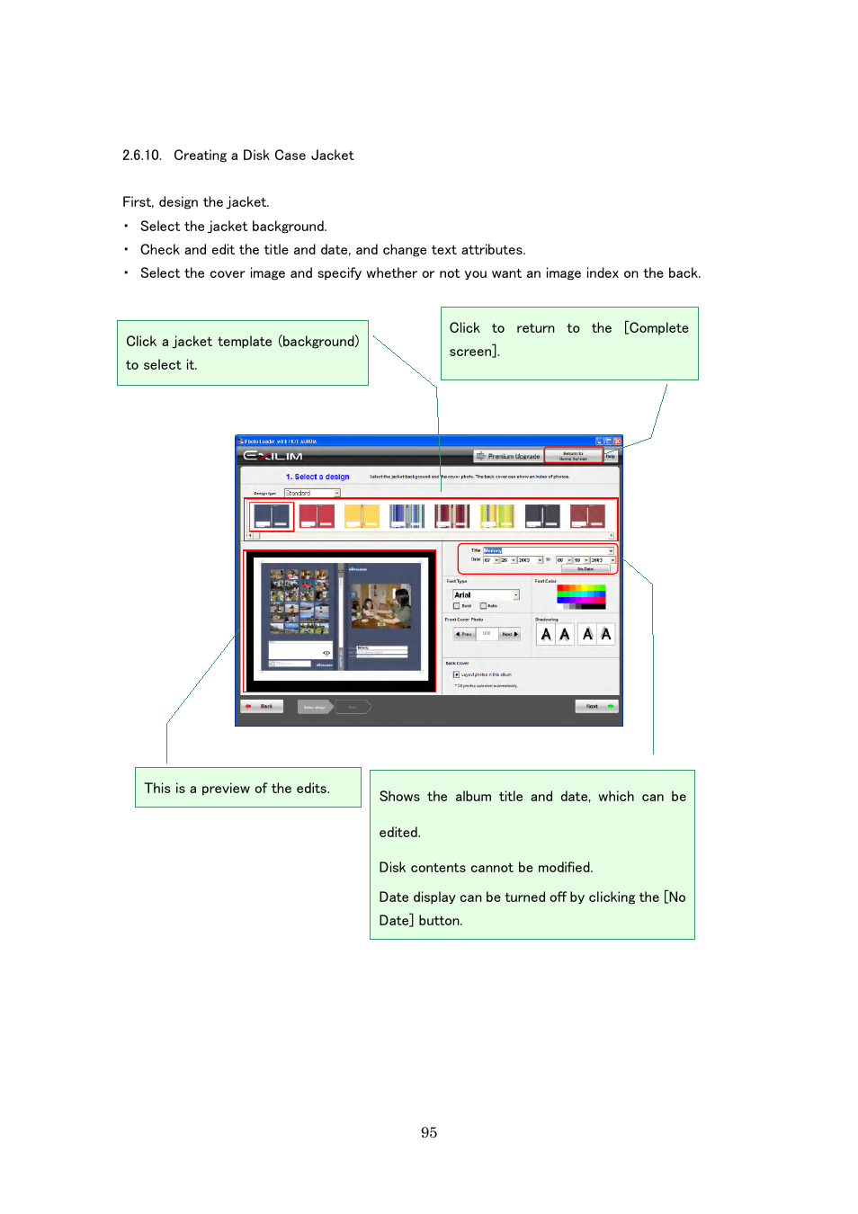 Creating a disk case jacket | Casio Photo Loader with HOT ALBUM User Manual | Page 95 / 174