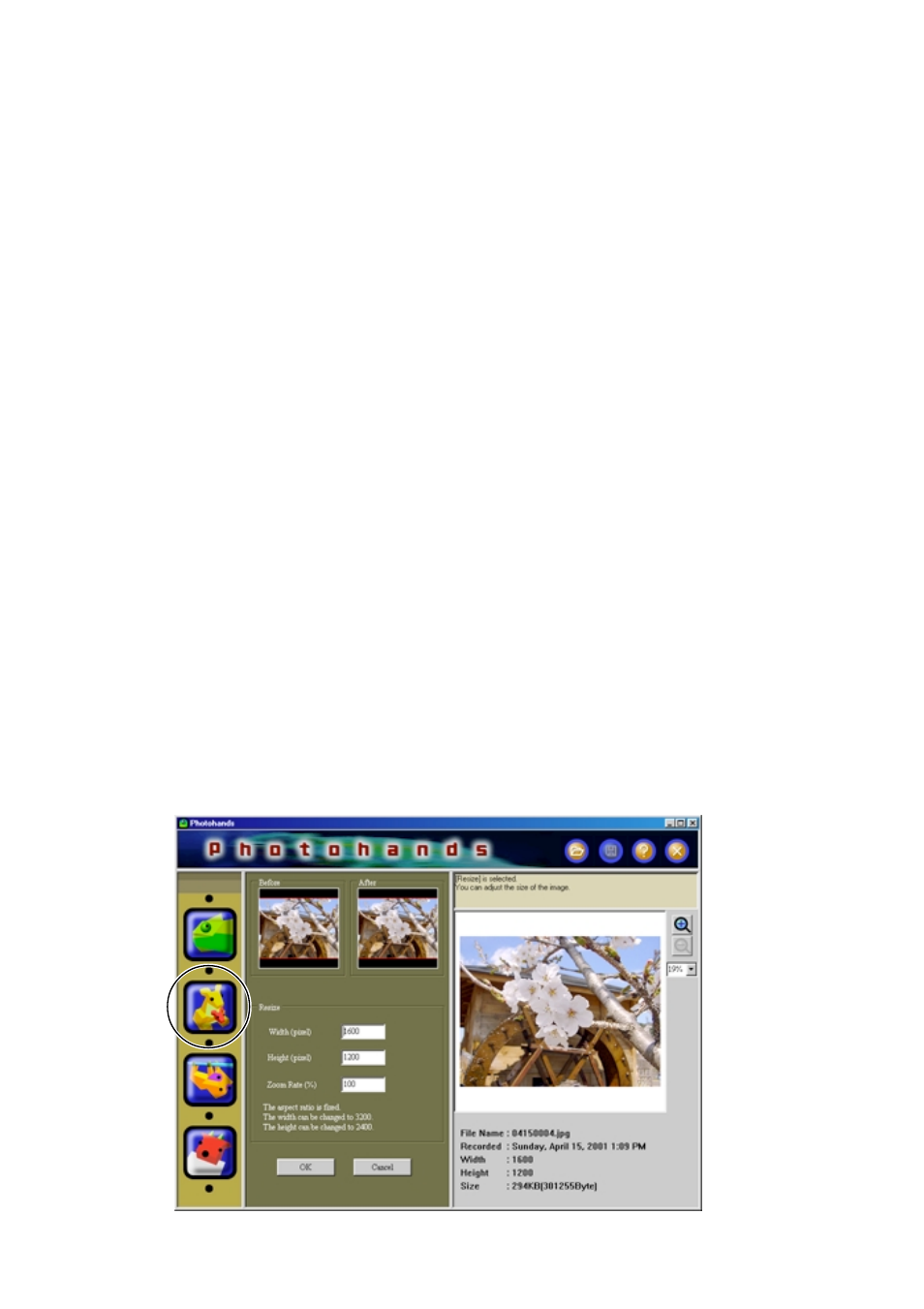 Changing the size of an image | Casio Photohands User Manual | Page 17 / 25
